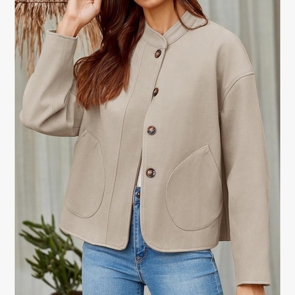 NWOT Short Pea Coats Oversized Casual Bomber Jackets with Pockets medium - Picture 3 of 6